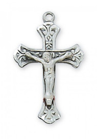 3/4" Sterling Silver Crucifix. Crucifix comes on an 18" Rhodium Plated Chain. A deluxe gift box is included

