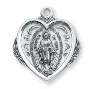 1 1/8" Miraculous Medal with a 20" Chain.  Medal is .925 sterling silver with a 20" genuine rhodium plated curb chain. Miraculous medal comes in a deluxe velour gift box. Dimensions: 1.0" x 0.9" (25mm x 22mm). Made in the USA.

