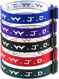 The Classic "What Would Jesus Do" Bracelet. Each Sold Separately ~ One Size Fits All. Choose from Black, Navy, Green, and Purple