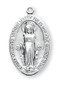 Miraculous Medal with a 24" Chain.  Available in 16k gold over sterling silver or  sterling silver.  Sterling silver medal is .925 sterling silver with a genuine rhodium-plated, stainless steel chain. Gold plated medal is 16 karat Gold over all sterling silver chain, medal and clasp. Dimensions: 1.2" x 0.7" (30mm x 17mm). Weight of medal: 3.5 Grams. Deluxe velour gift box included. Made in USA.