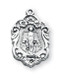13/16" Miraculous Medal with a 18" Chain.  Medal comes on an 18" genuine rhodium-plated curb chain.  Dimensions: 0.8" x 0.5" (21mm x 13mm).  Weight of medal: 2.0 Grams.  A deluxe velour gift box is included.
