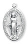 Sterling Silver Oval Sterling Silver Miraculous Medal comes with a 24" genuine rhodium plated endless curb chain.  Dimensions: 1.4" x 0.8" (35mm x 21mm). Weight of medal: 7.8 Grams. Deluxe velour gift box is included.  Made in the USA..