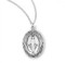 1 1/4" Miraculous Medal with an 18" Chain. Medal is .925 sterling silver with a genuine 18" rhodium-plated, curb chain. A deluxe velour gift box is included. Made in the USA