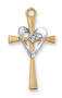 Gold Over Sterling Silver Cross with Sterling Silver Heart & Crystal Stone. 18" Gold Plated Chain.  Deluxe Gift Box Included


