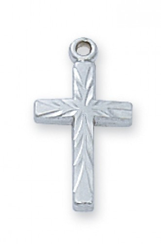 Sterling Silver Cross or Rhodium Plated Cross
16" Chain 
1/2" in Length 
Deluxe Gift Box Included 
Prices are Subject to Change Without Notice