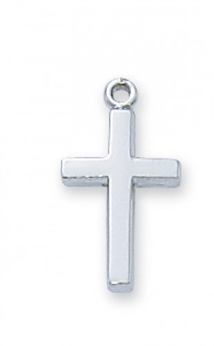 Sterling Silver Cross or Gold Over Sterling Silver Cross for Baby! Cross comes on a 13" Rhodium Plated Chain.  The cross is 13/16" in Length.  A deluxe gift box is included

