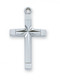 Sterling Silver Cross. 
18" Rhodium Plated Chain.
 1/2" x 13/16". 
Deluxe Gift Box Included. Made in the USA