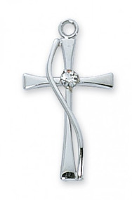 Sterling Silver Cross Pendant with CZ Stone. Cross comes on an 18" rhodium plated chain.