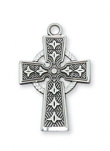 1"L Sterling Silver Celtic Cross. Celtic Cross Pendant comes on an 18" Rhodium Plated Chain. Deluxe Gift Box Included