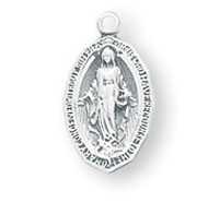 1/2" Sterling Silver Miraculous Medal with a genuine rhodium-plated, stainless steel 18"  chain. Deluxe velour gift box. Prices subject to change without notice. 