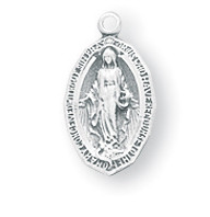 1/2" Sterling Silver Miraculous Medal with a genuine rhodium-plated, stainless steel 18"  chain. Deluxe velour gift box. Prices subject to change without notice. 