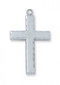 1 1/4" Sterling Silver or Gold over Sterling Cross with scalloped edges. 24" Rhodium Plated Chain. Deluxe Gift Box Included
