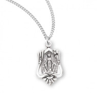 Sterling Silver Miraculous Medal Pendant. Sterling Silver Miraculous Medal comes on an 18" genuine rhodium-plated curb chain. Medal is .926 sterling silver.  Dimensions: 0.7" x 0.4" (18mm x 11mm). Pendant comes in a deluxe velour gift box and is made in the USA.

 