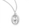 Sterling Silver Oval Miraculous Medal.  Sterling Silver Oval Miraculous Medal comes on an 18" genuine rhodium plated curb chain.  Available in 16k gold plated sterling silver and .925 sterling silver. Sterling silver medal is all sterling silver with a genuine rhodium-plated, stainless steel chain. 16k Gold plate over Sterling Silver medal is Gold plated over all sterling silver chain, medal and clasp. Includes a velour gift box.  Made in USA.