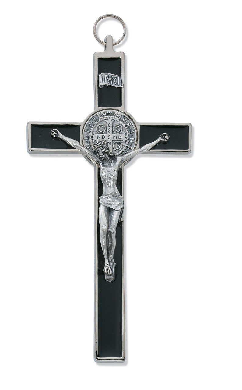 St. Benedict 8in Black Epoxy Wall Cross - 04 - St. Jude Shop, Inc.