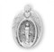 Miraculous Medal Pendant Encased in Angels Wings. Medal is an oval double sided medal with angel wing border.  Medal comes on an 18" genuine rhodium plated curb chain. Dimensions: 0.8" x 0.6" (21mm x 14mm). Included is a deluxe velour gift box. Made in the USA.

 
