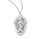 Fancy edge Miraculous Medal. Fancy edge miraculous medal comes on an 18" genuine rhodium plated curb chain.  Medal is .925 sterling silver. Medal presents in a deluxe velour gift box.  Dimensions: 1.0" x 0.6" (25mm x 14mm).  Made in the USA. 