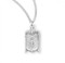 13/16" Miraculous Medal is sterling silver with genuine rhodium-plated, 18"stainless steel chain. Dimensions: 0.8" x 0.4" (21mm x 10mm)  Includes a deluxe gift box. 