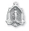 3/4" Miraculous Medal is sterling silver with genuine rhodium-plated, 18" stainless steel chain. Deluxe velour gift box included. 