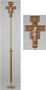 San Damiano Processional Cross
This Processional Cross stands 90" in Height 
Weighs 3.5 lbs, Weighted Base for Stability
Combination Satin and Polished Finish in Medium Oak Stain
Cross Features the San Damiano Cross/Corpus
Matching Sanctuary Appointment Set Available