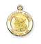 5/8" Sterling silver Guardian Angel medal with a high relief image of the Guardian Angel watching over a child in the solid round pendant. Available in sterling silver or 16K gold over sterling silver. Sterling Silver medal is all sterling silver with a genuine rhodium-plated, stainless steel chain.  Gold plated sterling medal is 16 karat Gold over all sterling silver chain, medal, and clasp. Deluxe velour gift box. Specially sized for a baby or child. 