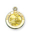 3/4" Sterling Silver or Gold over Silver Holy Baptism round medal-pendant. Dimensions: 0.7" x 0.6" (18mm x 16mm). Weight of medal: 1.6 Grams. Sterling Silver comes with a 13" Genuine rhodium plated curb chain.he Gold over Sterling Silver comes with an 18" Chain.   Gold plated sterling medal is 14 karat Gold over all sterling silver 18". Medal comes in a deluxe velour gift box. Specially sized for a baby or child. Made in the USA. Engraving Available. 