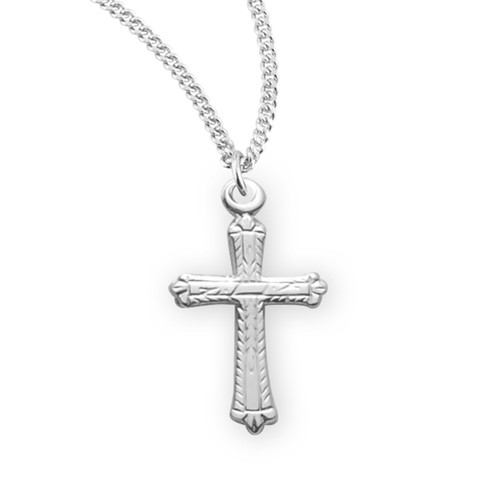 5/8" Sterling Silver Cross with a 16" Chain. Sterling Silver medal is all sterling silver with a genuine rhodium-plated, stainless steel chain. Ideal size for a baby or child. Deluxe velour gift box. 