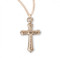 5/8" gold plated sterling Cross with a 16" Chain. Gold plated sterling medal is 14 karat Gold over all sterling silver chain, medal, and clasp. Ideal size for a baby or child. Deluxe velour gift box. 