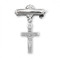 Sterling silver 1 3/16" Crucifix Baby Bar Pin. Dimensions: 1.2" x 0.7" (30mm x 17mm). Weight of medal: 0.5 Grams. Deluxe velour gift box. Sized for a baby, ideal for baptisms and christenings. Engraving on bar available. Made in USA.