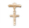 Gold over Sterling Silver  1 3/16" Crucifix Baby Bar Pin. Dimensions: 1.2" x 0.7" (30mm x 17mm). Weight of medal: 0.5 Grams. Deluxe velour gift box. Sized for a baby, ideal for baptisms and christenings. Engraving on bar available. Made in USA.