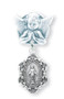 Sterling Silver Oval Fancy Edge Guardian Angel Bar Pin with 1 1/8" Miraculous Medal Angel Medal. Also available with blue or pink enamel Miraculous Medal. Baby Bar Pin comes in a deluxe velour gift box

