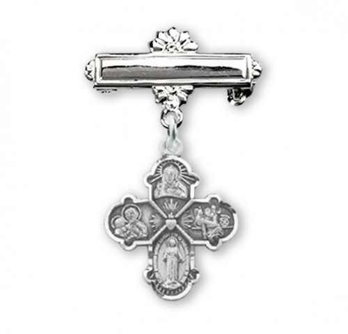1 1/6" Sterling silver 4-way Medal Bar Pendant Pin. Dimensions of medal: 1.1" x 0.5" (27mm x 13mm). Weight of medal: 1.2 Grams. Made in the USA. Presents in a deluxe velour gift box. Engraving on bar available

