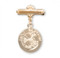 1 3/16" Holy Baptism Round Pendant-Pin. Baptism Baby Bar Pin comes in either .925 Sterling Silver or 16k Gold over Sterling Silver. Dimensions of medal: 1.1" x 0.6" (29mm x 15mm). Weight of medal: 2.0 Grams. Engraving on bar available. Comes in a deluxe velour gift box. Made in USA.