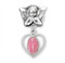 Pink enamel 1 1/16" Sterling silver Miraculous Medal in a Heart Angel Pin. Sized for a baby, ideal for baptisms and christenings. Comes in a Deluxe velour gift box. Dimensions: 1.0" x 0.5" (25mm x 13mm). Made in the USA.  