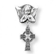 .925 Solid Sterling Silver Guardian Angel Bar Pin with a Celtic Cross. Dimensions: 1.0" x 0.5" (26mm x 13mm). Weight of medal: 0.6 Grams.  Deluxe velour gift box.  Sized for a baby, ideal for baptisms and christenings. Made in USA.

 
 