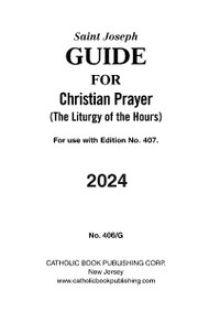The Christian Prayer Guide is a handy prayer guide designed for daily use each year.  Clear, accurate references for each calendar day of the year  This easy-to-follow guide allows the reader to quickly locate the prayers for each day. This Christian Prayer booklet also provides the associated Saint days for the reader. Facilitate the use of Christian Prayer and order your copy today! Browse similar church supplies as well!  Size: 4 x 6 ¼. Regular & large-print editions available