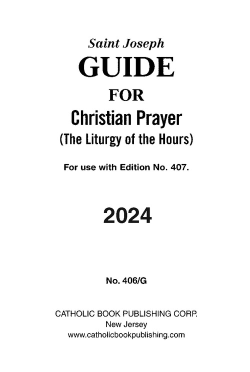 The Christian Prayer Guide is a handy prayer guide designed for daily use each year.  Clear, accurate references for each calendar day of the year  This easy-to-follow guide allows the reader to quickly locate the prayers for each day. This Christian Prayer booklet also provides the associated Saint days for the reader. Facilitate the use of Christian Prayer and order your copy today! Browse similar church supplies as well!  Size: 4 x 6 ¼. Regular & large-print editions available
