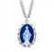 Sterling Silver Dark Blue Cameo Miraculous Medal made in Italy of bas-relief blue and white Capodimonte porcelain. Encased in a 1-3/4" sterling silver Italian (filigree beaded) frame with a bale for an 24" Rhodium plated curb chain in a deluxe velour gift box.Porcelain bas-relief Capodimonte Cameos are created with a white opaque, bas-relief bisque onto a previously colored jasperware base, and then firing it in one piece at temperatures of up to 1200 C. This age-old technique is known as “del-l’ingobbio” which was first developed by the Egyptians more than 3,000 years ago. After the finest pieces have been selected, they are then hand finished with a fine chisel. Then they are adorned with Sterling Silver frames which are meticulously hand-made in Italy by skilled silversmiths. Limited Lifetime Guarantee from defects in material and workmanship. 