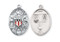 13/16" 3-Way Military Medal with a 24" Chain. Medal is all sterling silver with a genuine rhodium-plated, stainless steel chain. The medal features a red, white, and blue epoxy U.S. Military shield on the front, along with images of the Miraculous medal, Sacred Heart and St. Christopher. On the back reverse side are the images of  St. Michael the Archangel and Blessed Mother images along with a space for a name to be engraved. Deluxe velour gift box. Engraving option available.