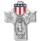 1 1/8" Military Miraculous Medal. Medal comes on a  24" Genuine rhodium plated endless curb chain. The medal features a red, white, and blue epoxy U.S. military shield. Metal comes in a deluxe velour gift box