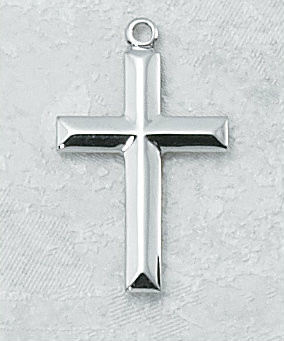 Raised Beveled Design Cross Pendant in Sterling Silver or Gold-Plated Sterling Silver ~ 14/16" pendant size. Includes 18" Rhodium or Gold-Plated Chain. Deluxe Gift Box