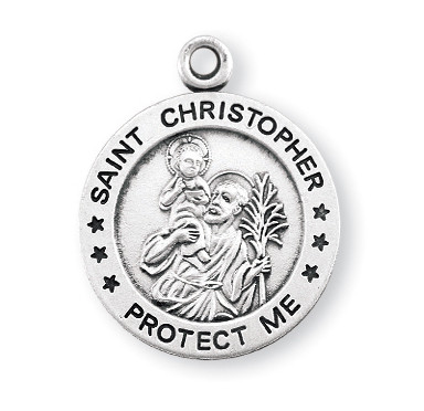 St. Christopher FRONT- 15/16" St. Christopher Medal (front) United States Army medal (back) with 24" Chain. Medals are all sterling silver with a genuine rhodium-plated  with a 24" genuine rhodium plated endless curb chain in a deluxe velour gift box