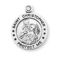 St. Christopher FRONT-15/16" St. Christopher Medal (front) United States Navy medal (back) with 24" Chain
Medals are all sterling silver with a genuine rhodium-plated
Stainless steel chain in a deluxe velour gift box