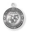 Marine Corps BACK ~ Solid .925 sterling silver Saint Michael marines medal-pendant. St Michael depicted on the front of the medal and the  United States Marine Corps Medal depicted on the back. St Michael Marines Medal comes on a  24" genuine rhodium plated endless curb chain.  Dimensions: 0.9" x 0.8" (24mm x 22mm). Weight of medal: 4.5 Grams.  St Michael Marine Medal comes in a deluxe velour gift box. Made in the USA