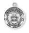 Air Force BACK ~ Sterling silver 15/16" St. Michael Medal. Medal has St Michael depicted on the front and the back of the medal is the United States Air Force symbol.  Sterling silver St. Michael Medal comes on a genuine rhodium-plated stainless steel 24"chain.  A deluxe velour gift box is included