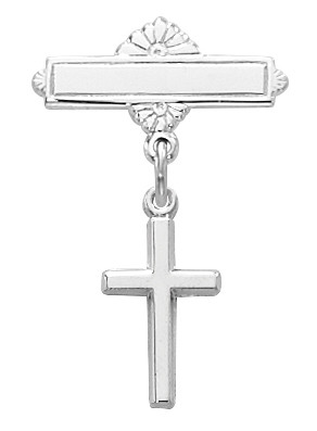 Cross Baby Bar Pin, Available in Sterling Silver or Gold-Plated Sterling Silver. Gift Box included. Engraving Option Available