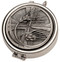 This Nickel Plate Pyx has a wheat and cross design on the lid. The dimensions  of Pyx K86 are 2" x 5/8".  Host Capacity-7. (based on 1 1/8" host) Use with burse K3110 sold separately. 