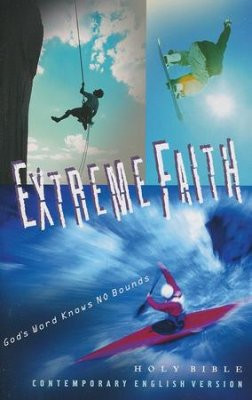 The Extreme Faith Bible is a Contemporary English Version (CEV) Bible that speaks directly to the core interests of today’s youth. A special introductory section gives more than a traditional Bible as it explores many of the issues youth face on a daily basis. What is Extreme Faith? All of us have had to make tough decisions or solve a difficult problem at one time or another. In the Bible we find the good news that “God accepts everyone who has faith.” (Romans 1.17) Faith, trusting in God, is what helps us when facing difficult times…Extreme Faith! This youth edition of the Contemporary English Version (CEV) Bible is filled with exciting stories and adventures of ordinary people who do extraordinary things because of their extreme faith in God. Translated from the original languages with accuracy and clarity by members of the American Bible Society's Translation Team, the CEV Extreme Faith Bible is a low-cost, readable, resource with extra features that make it ideal for outreach & evangelism. Features:

Introductory section on youth issues and biblical responses
Book introductions
Outlines
Maps
Mini Dictionary
Chronology of the Bible
Articles, including:
"What is Extreme Faith"?
"What's in the Bible?"
"How to Read the Bible"
Guides to reading the BibleTwo-column layout with translation and textual footnotes
Readings for special days
Famous passages in the Bible
Finding help in the Bible
What the Bible says about forgiveness
Topical subheadings
9-point text size
8.25" x 5.25 x 1.50"
