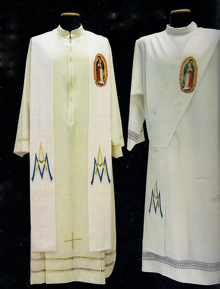 (Our Lady of Guadalupe) Marian Priest Overlay Stole or Deacon Stole 
Primavera fabric (100% polyester)
Painted picture and Marian symbol embroidered
Shipped directly from Italy, please allow 4 to 6 weeks delivery. 
These items are imported from Europe. Please supply your Institution’s Federal ID # as to avoid an import tax. 
Please allow 3-4 weeks for delivery if item is not in stock