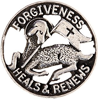 3/4" Reconciliation Lapel Pin "Forgiveness Heals & Renews". Silver Oxidised Pewter. 